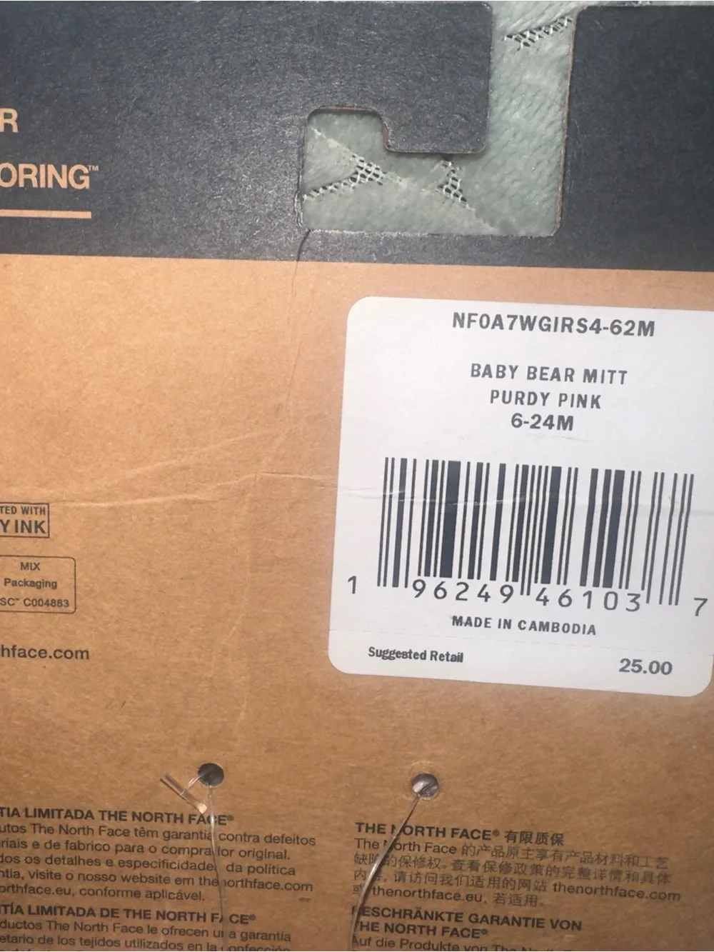 The North Face Baby Bear Suave Mitts in Soft Pink